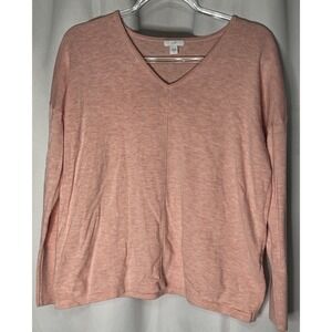 J. Jill Women's Medium Pink V-Neck Pullover Sweater Soft Organic Cotton Blend